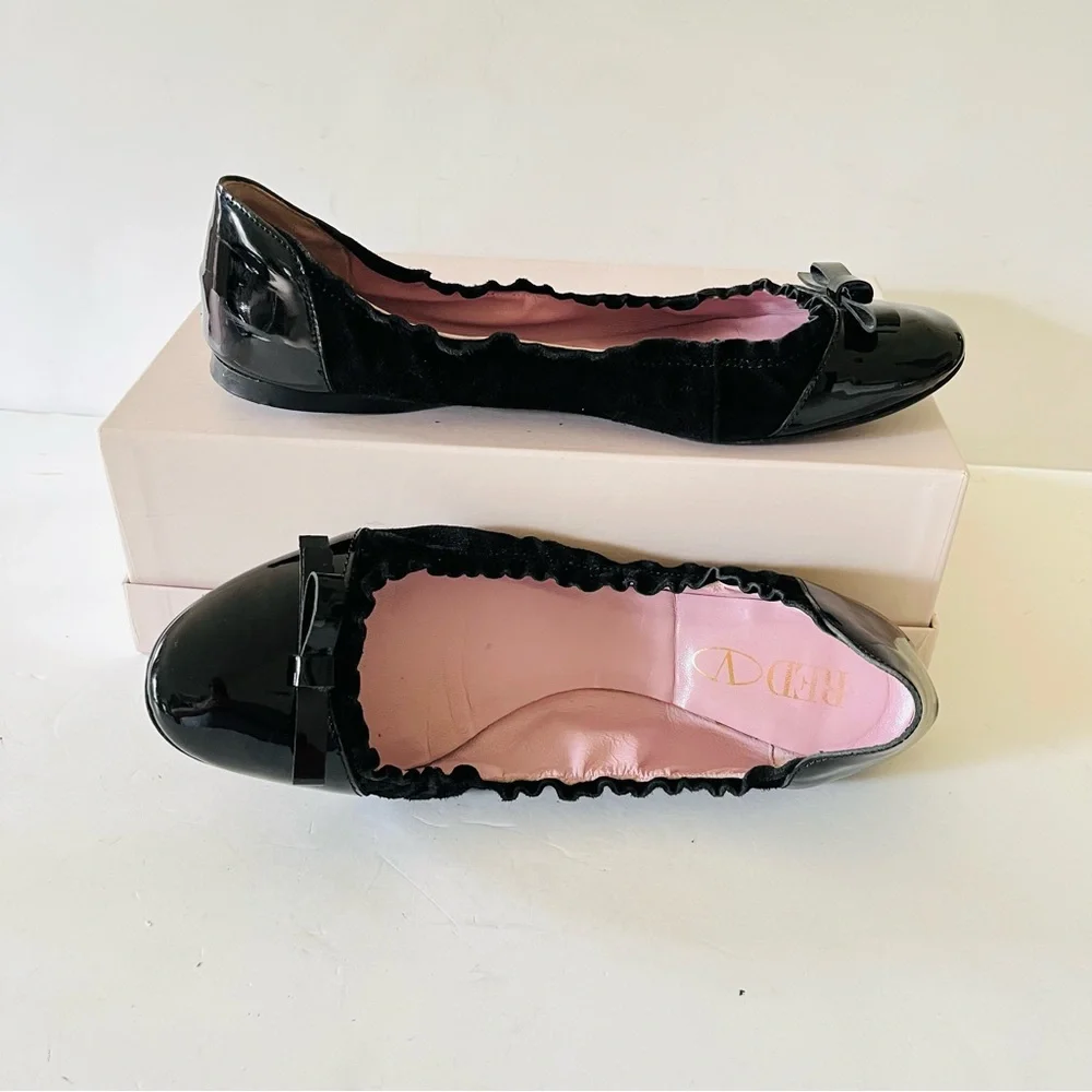 Valentino red black patent and velvet ballet slippers